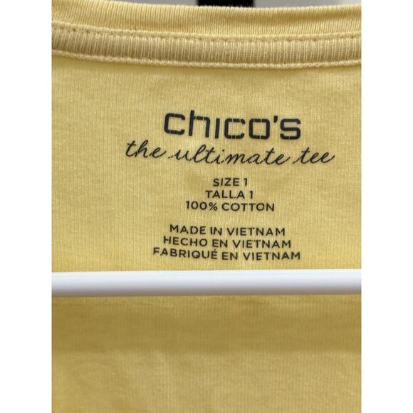 Chico's Womens T-Shirt Yellow Short Sleeve V Neck Stretch Casual Size 1 - Picture 3 of 3